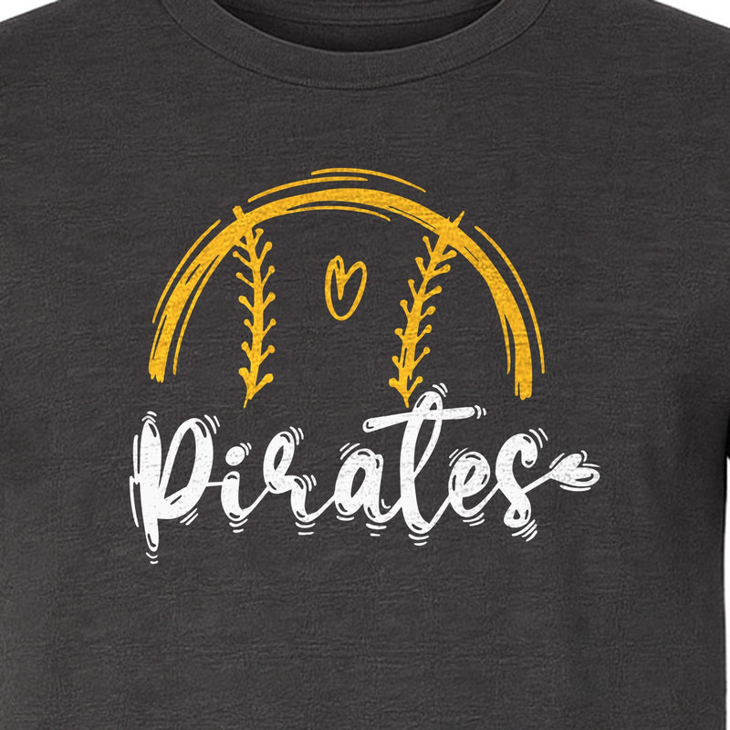 Pirates Mascot T-Shirt, Distressed Stitch Arch School Spirit Fan Tee for Players, Parents and Coaches