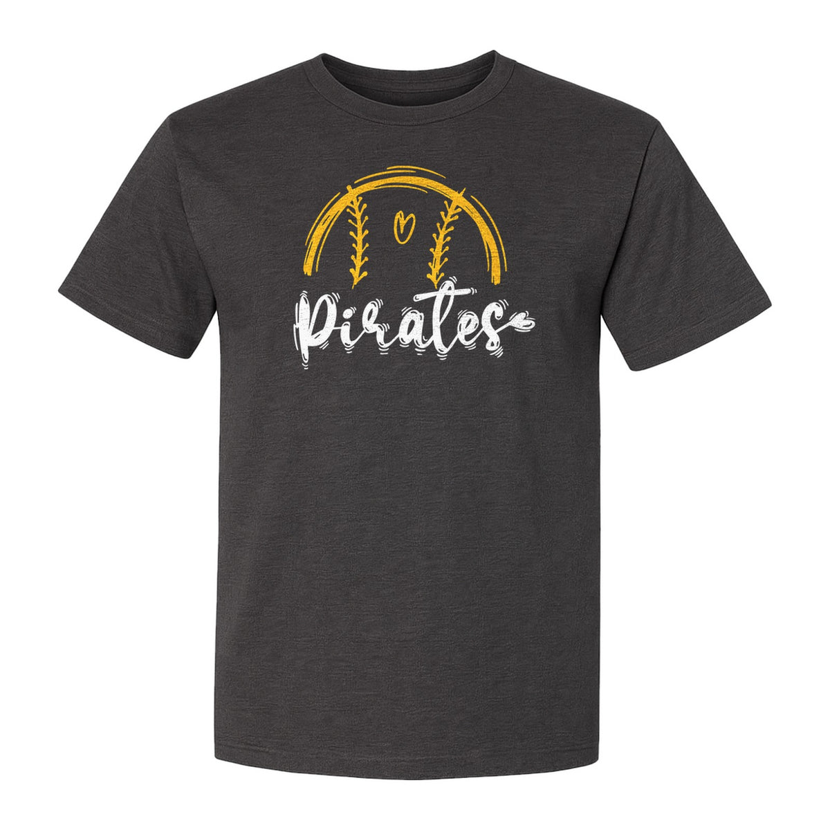 Pirates Mascot T-Shirt, Distressed Stitch Arch School Spirit Fan Tee for Players, Parents and Coaches