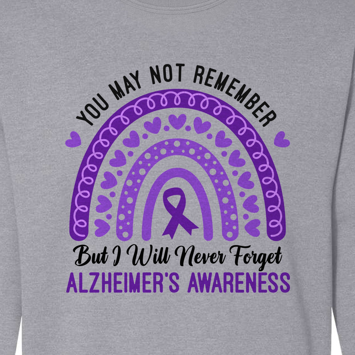 Alzheimer's Awareness Sweatshirt, Rainbow Heart and Purple Ribbon Dementia Support Crewneck