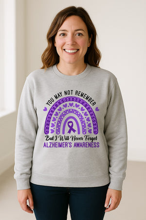 Alzheimer's Awareness Sweatshirt, Rainbow Heart and Purple Ribbon Dementia Support Crewneck