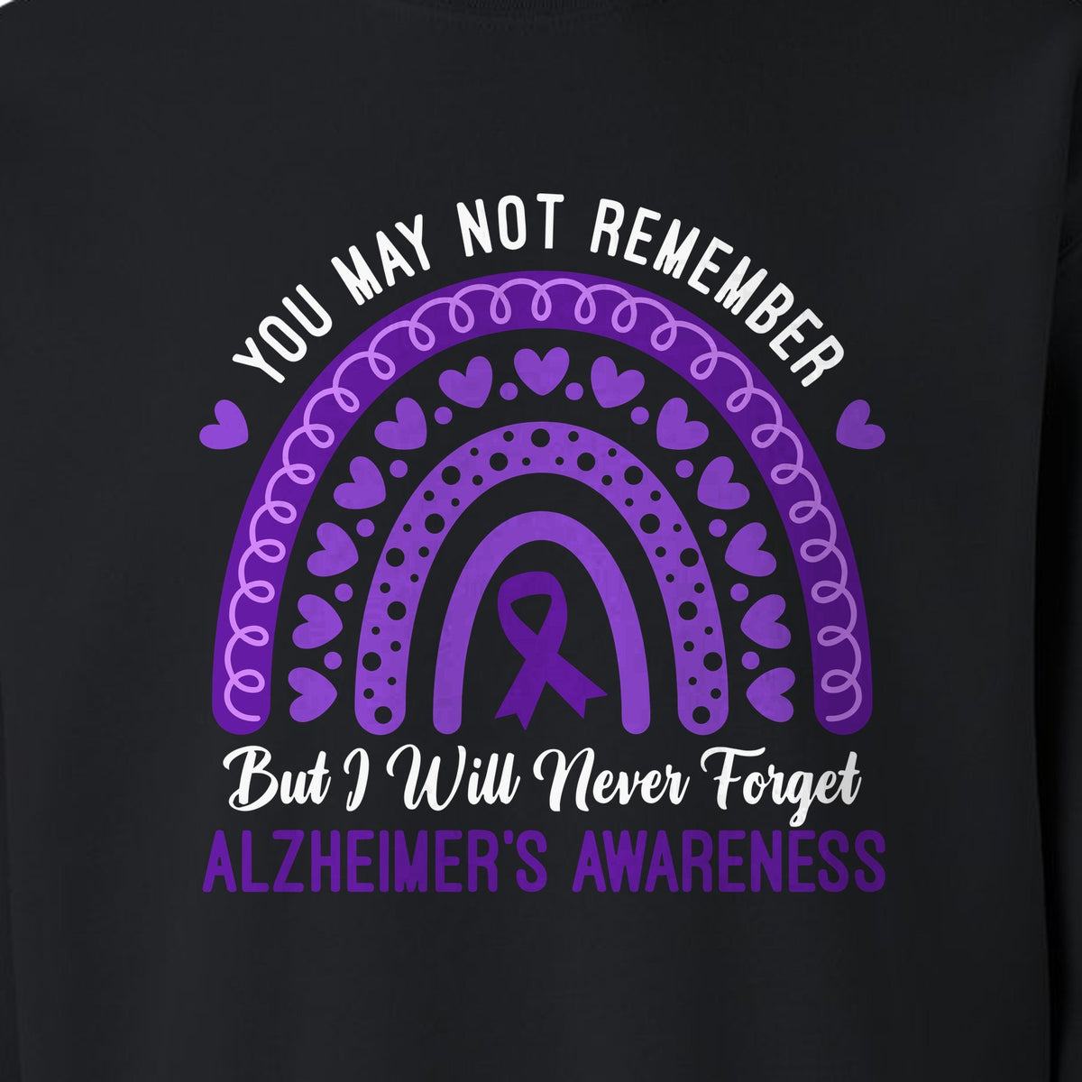 Alzheimer's Awareness Sweatshirt, Rainbow Heart and Purple Ribbon Dementia Support Crewneck