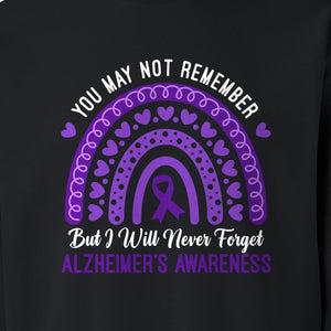 Alzheimer's Awareness Sweatshirt, Rainbow Heart and Purple Ribbon Dementia Support Crewneck