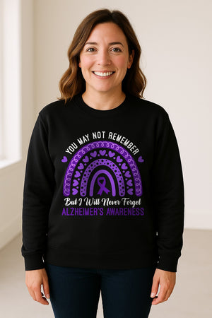 Alzheimer's Awareness Sweatshirt, Rainbow Heart and Purple Ribbon Dementia Support Crewneck