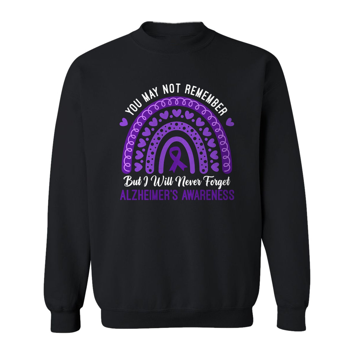 Alzheimer's Awareness Sweatshirt, Rainbow Heart and Purple Ribbon Dementia Support Crewneck