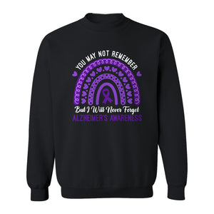 Alzheimer's Awareness Sweatshirt, Rainbow Heart and Purple Ribbon Dementia Support Crewneck