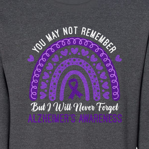 Alzheimer's Awareness Sweatshirt, Rainbow Heart and Purple Ribbon Dementia Support Crewneck
