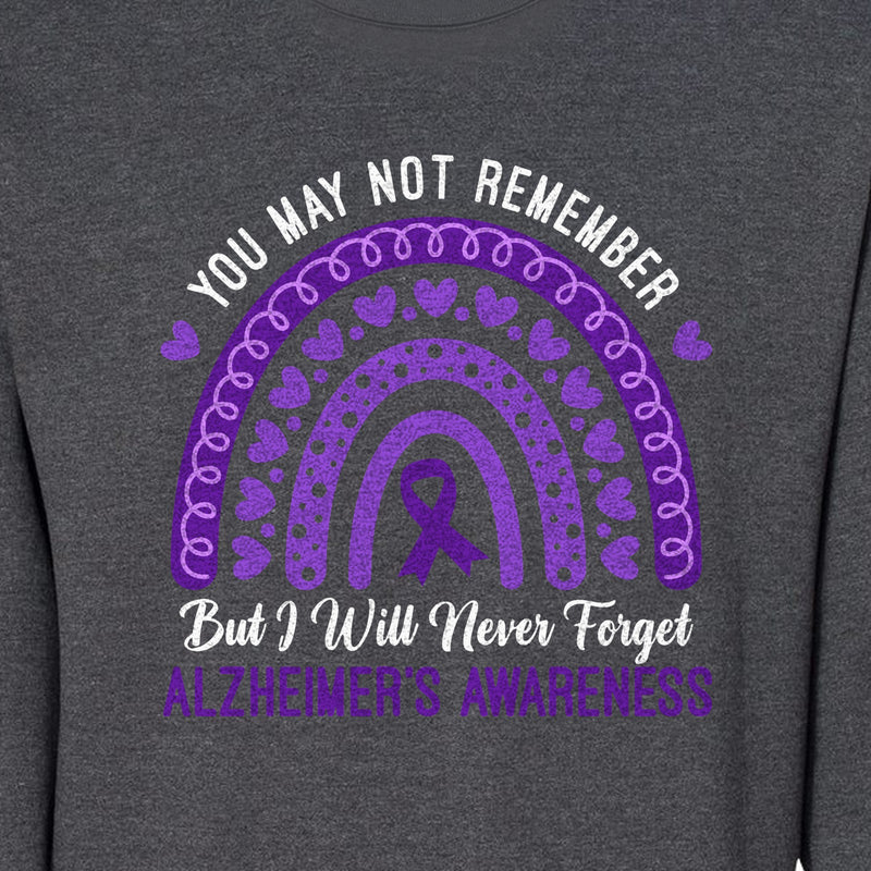 Alzheimer's Awareness Sweatshirt, Rainbow Heart and Purple Ribbon Dementia Support Crewneck