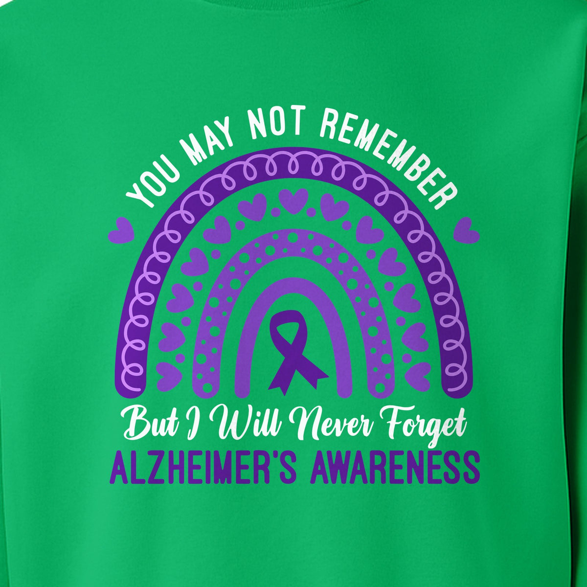 Alzheimer's Awareness Sweatshirt, Rainbow Heart and Purple Ribbon Dementia Support Crewneck