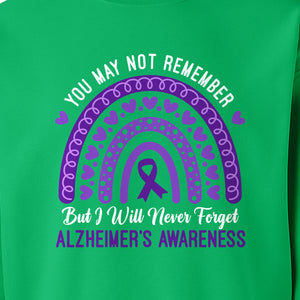 Alzheimer's Awareness Sweatshirt, Rainbow Heart and Purple Ribbon Dementia Support Crewneck