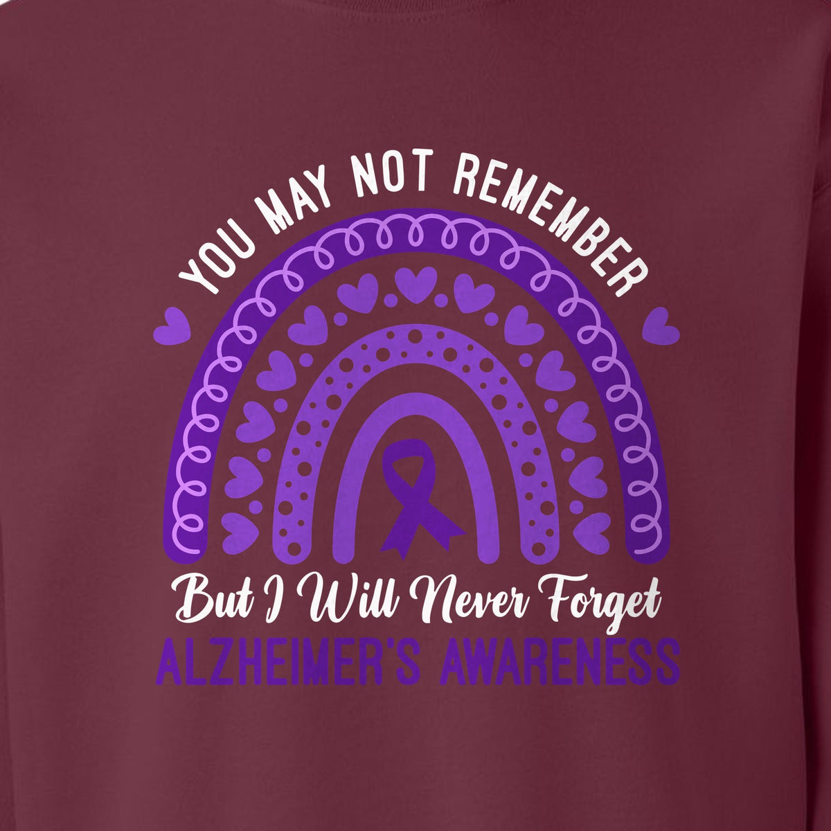 Alzheimer's Awareness Sweatshirt, Rainbow Heart and Purple Ribbon Dementia Support Crewneck
