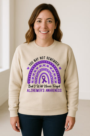 Alzheimer's Awareness Sweatshirt, Rainbow Heart and Purple Ribbon Dementia Support Crewneck