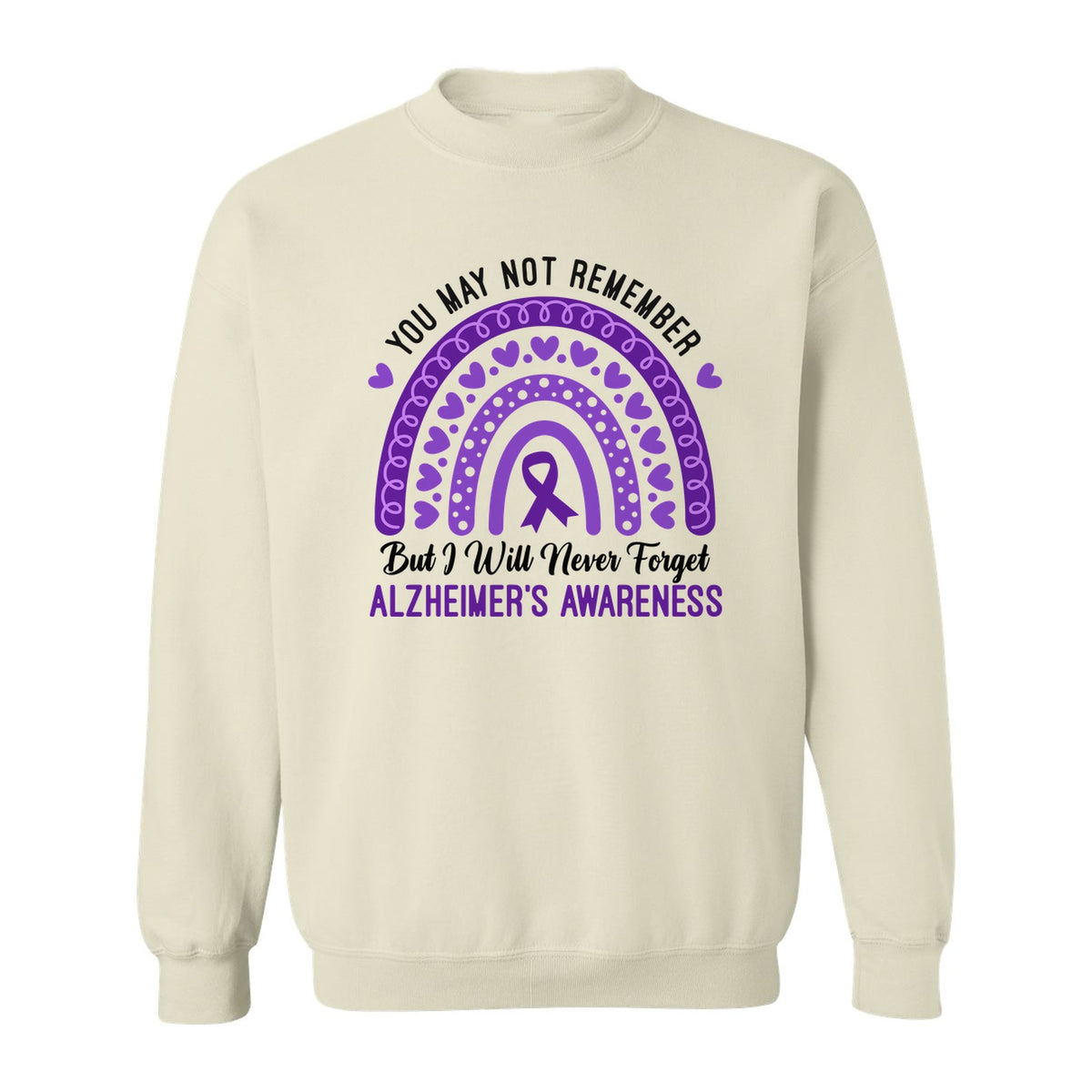 Alzheimer's Awareness Sweatshirt, Rainbow Heart and Purple Ribbon Dementia Support Crewneck