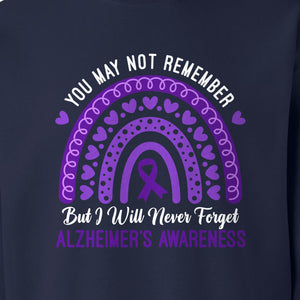 Alzheimer's Awareness Sweatshirt, Rainbow Heart and Purple Ribbon Dementia Support Crewneck