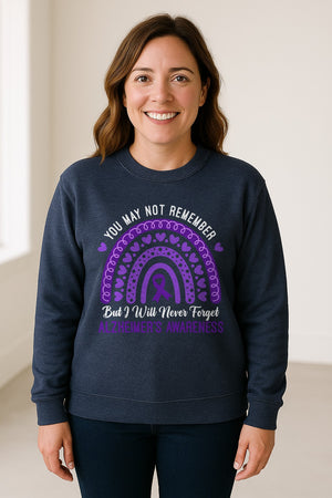 Alzheimer's Awareness Sweatshirt, Rainbow Heart and Purple Ribbon Dementia Support Crewneck
