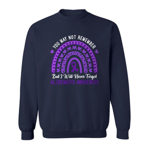 Alzheimer's Awareness Sweatshirt, Rainbow Heart and Purple Ribbon Dementia Support Crewneck