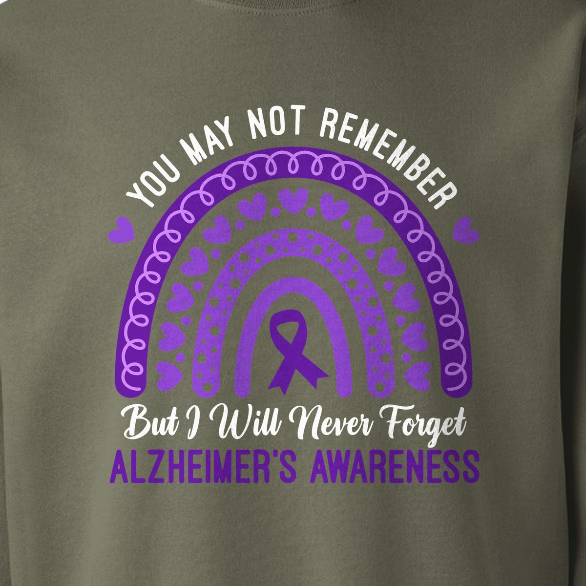 Alzheimer's Awareness Sweatshirt, Rainbow Heart and Purple Ribbon Dementia Support Crewneck