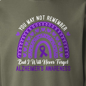Alzheimer's Awareness Sweatshirt, Rainbow Heart and Purple Ribbon Dementia Support Crewneck