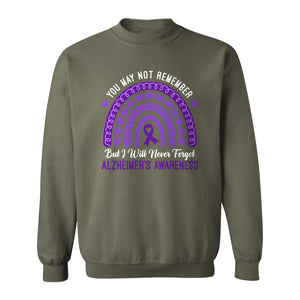 Alzheimer's Awareness Sweatshirt, Rainbow Heart and Purple Ribbon Dementia Support Crewneck