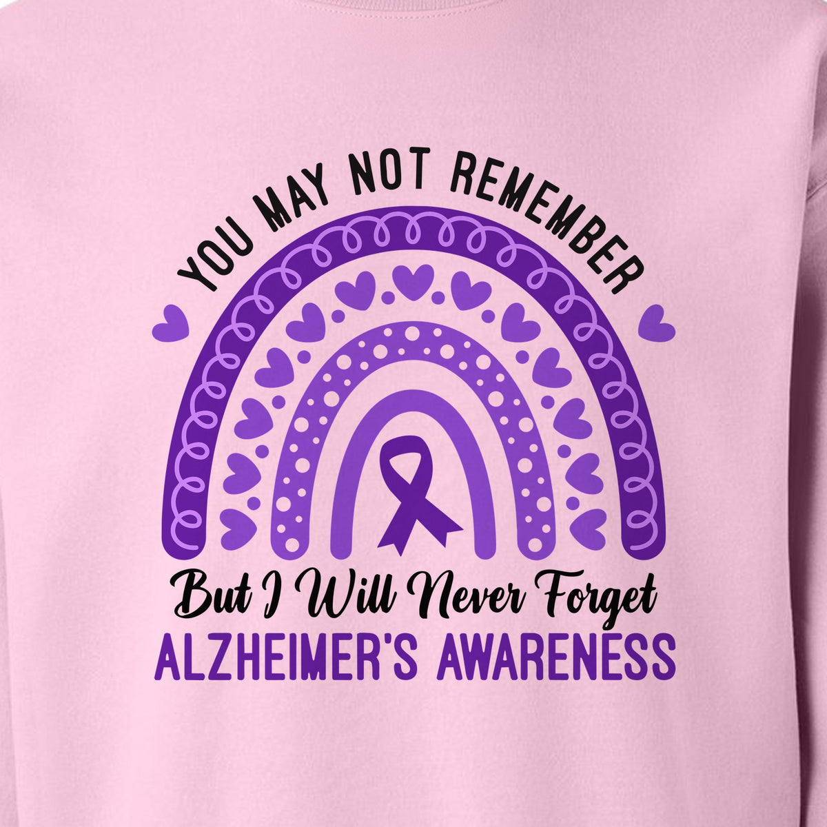 Alzheimer's Awareness Sweatshirt, Rainbow Heart and Purple Ribbon Dementia Support Crewneck