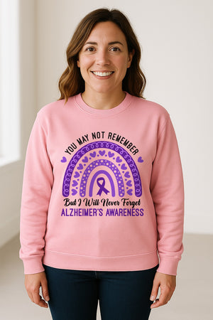 Alzheimer's Awareness Sweatshirt, Rainbow Heart and Purple Ribbon Dementia Support Crewneck
