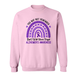 Alzheimer's Awareness Sweatshirt, Rainbow Heart and Purple Ribbon Dementia Support Crewneck
