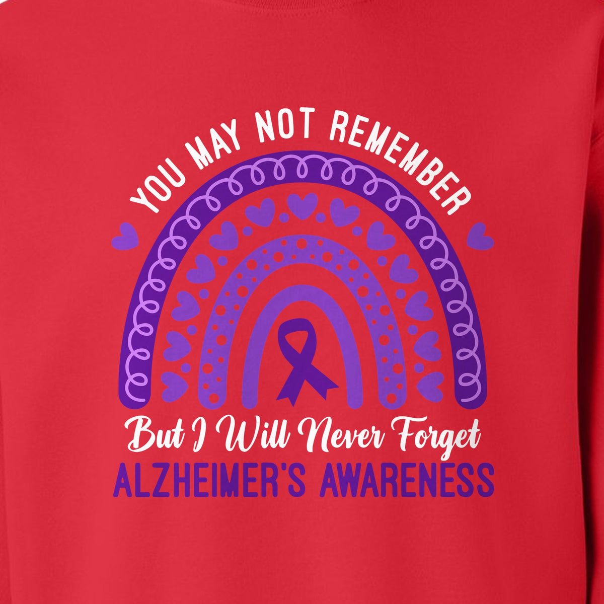 Alzheimer's Awareness Sweatshirt, Rainbow Heart and Purple Ribbon Dementia Support Crewneck