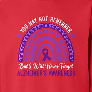 Alzheimer's Awareness Sweatshirt, Rainbow Heart and Purple Ribbon Dementia Support Crewneck