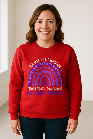Alzheimer's Awareness Sweatshirt, Rainbow Heart and Purple Ribbon Dementia Support Crewneck
