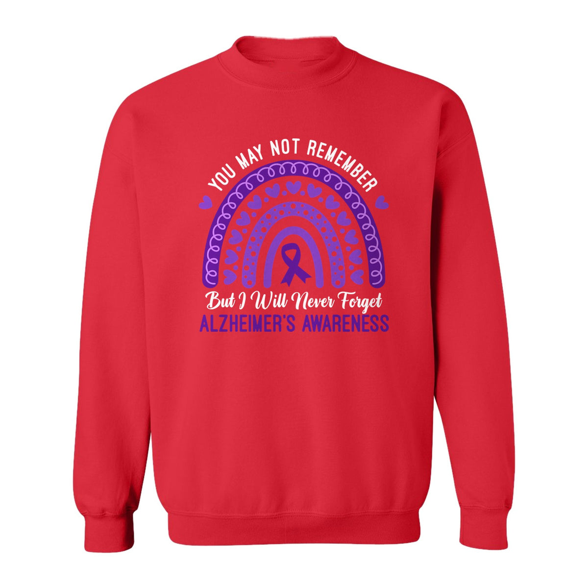 Alzheimer's Awareness Sweatshirt, Rainbow Heart and Purple Ribbon Dementia Support Crewneck