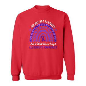 Alzheimer's Awareness Sweatshirt, Rainbow Heart and Purple Ribbon Dementia Support Crewneck