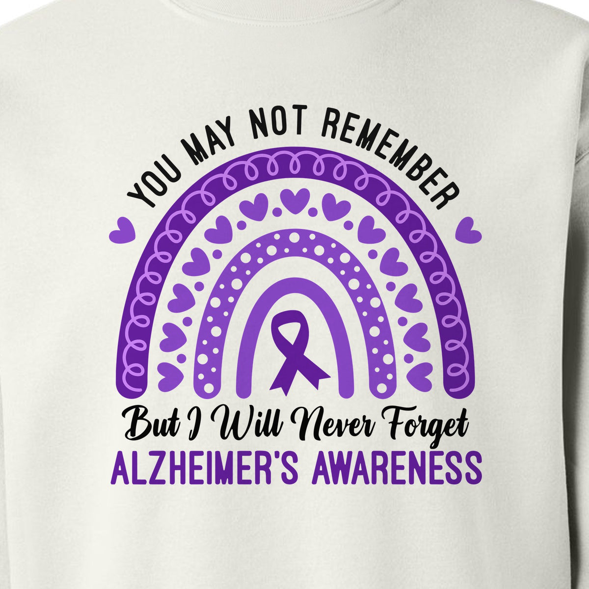 Alzheimer's Awareness Sweatshirt, Rainbow Heart and Purple Ribbon Dementia Support Crewneck