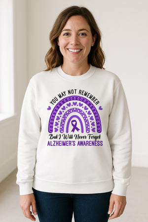 Alzheimer's Awareness Sweatshirt, Rainbow Heart and Purple Ribbon Dementia Support Crewneck