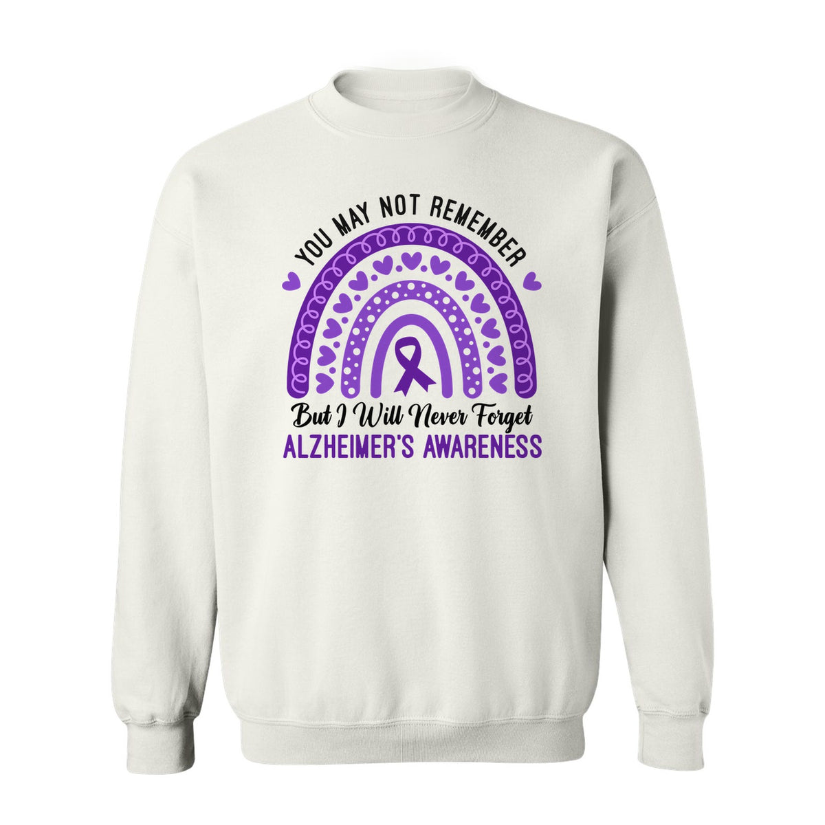 Alzheimer's Awareness Sweatshirt, Rainbow Heart and Purple Ribbon Dementia Support Crewneck