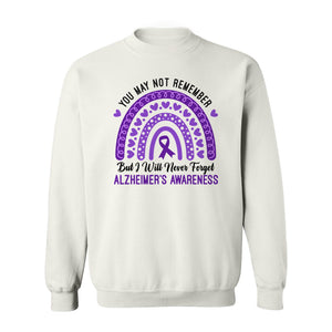 Alzheimer's Awareness Sweatshirt, Rainbow Heart and Purple Ribbon Dementia Support Crewneck