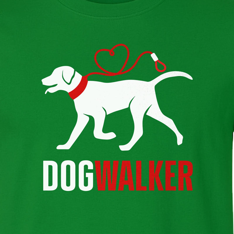 Dog Walker T-Shirt, Walking Pup with Heart Leash Graphic for Pet Sitters and Canine Fans