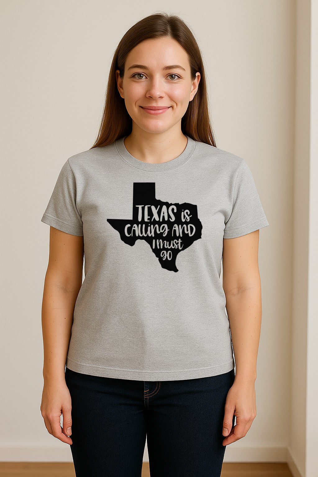 Texas Is Calling and I Must Go T-Shirt, State Outline Travel Graphic for Lone Star Road Trips