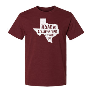 Texas Is Calling and I Must Go T-Shirt, State Outline Travel Graphic for Lone Star Road Trips