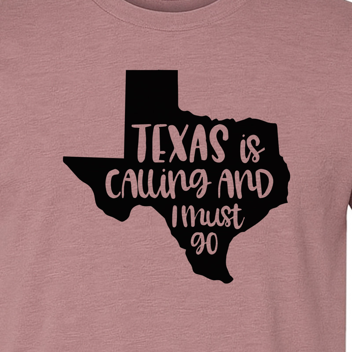 Texas Is Calling and I Must Go T-Shirt, State Outline Travel Graphic for Lone Star Road Trips