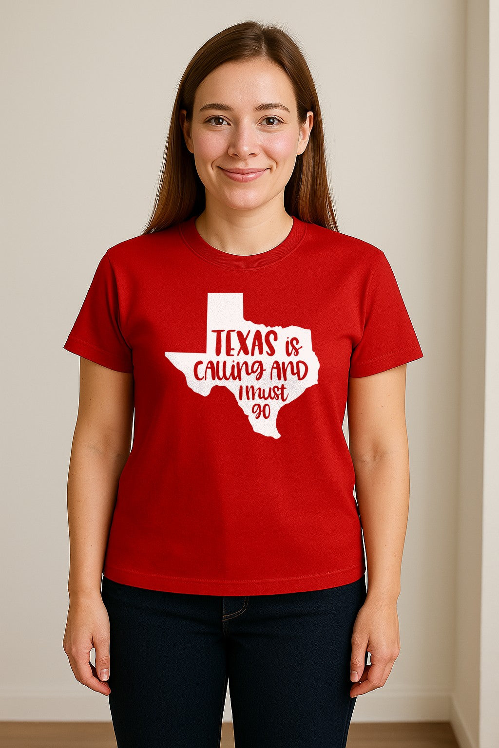 Texas Is Calling and I Must Go T-Shirt, State Outline Travel Graphic for Lone Star Road Trips