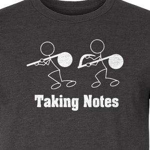 Music T-Shirt, Taking Notes Stick Figure Instrument Design for Musicians and Teachers