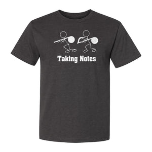 Music T-Shirt, Taking Notes Stick Figure Instrument Design for Musicians and Teachers