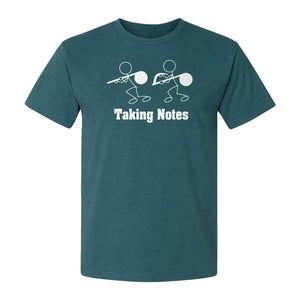 Music T-Shirt, Taking Notes Stick Figure Instrument Design for Musicians and Teachers