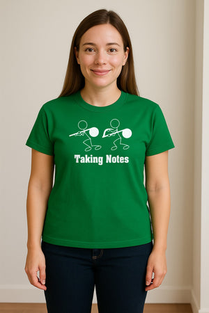 Music T-Shirt, Taking Notes Stick Figure Instrument Design for Musicians and Teachers