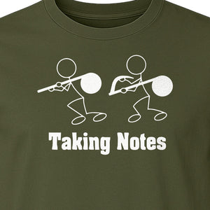 Music T-Shirt, Taking Notes Stick Figure Instrument Design for Musicians and Teachers
