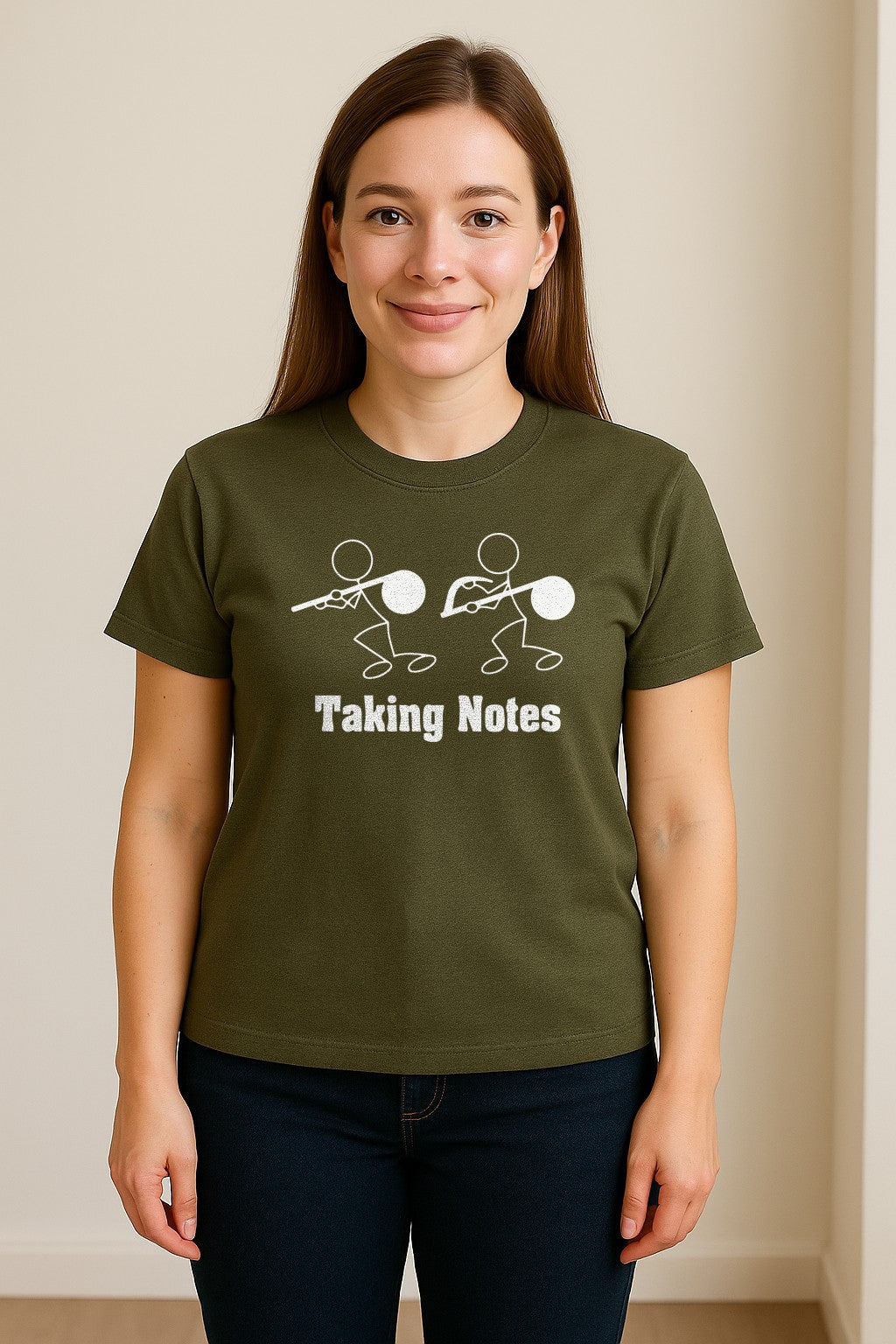 Music T-Shirt, Taking Notes Stick Figure Instrument Design for Musicians and Teachers