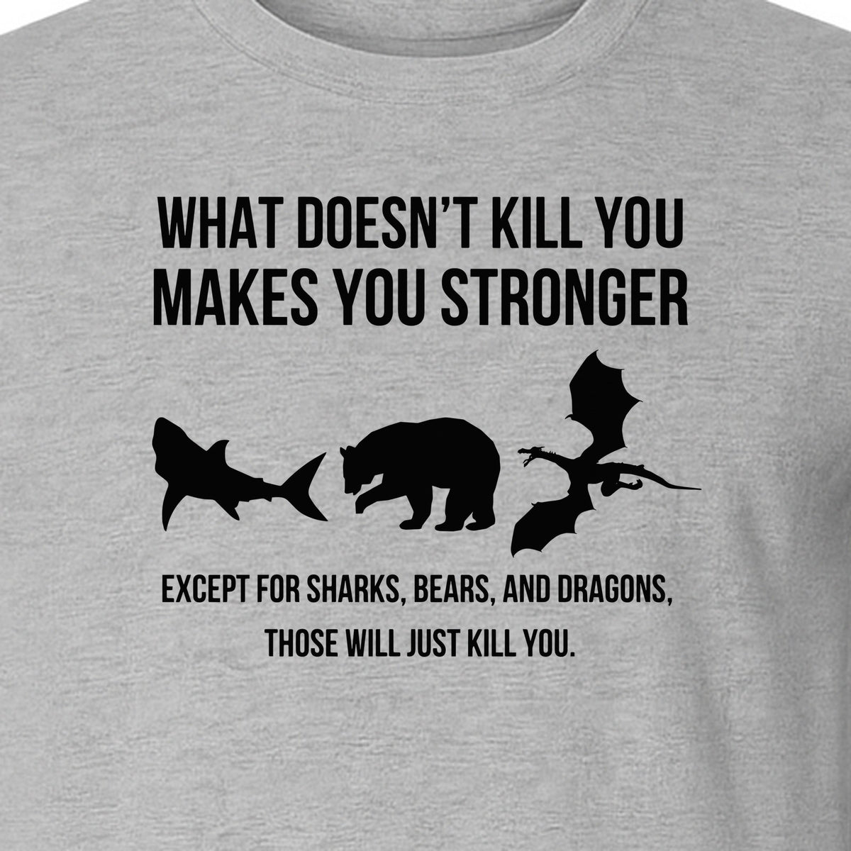 Shark Bear Dragon T-Shirt, What Doesn't Kill You Sarcastic Survival Humor Graphic