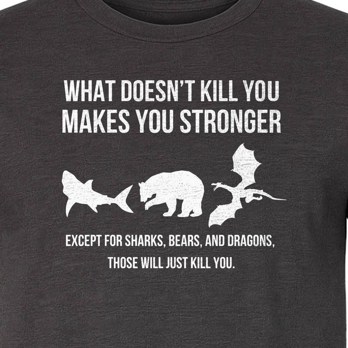 Shark Bear Dragon T-Shirt, What Doesn't Kill You Sarcastic Survival Humor Graphic