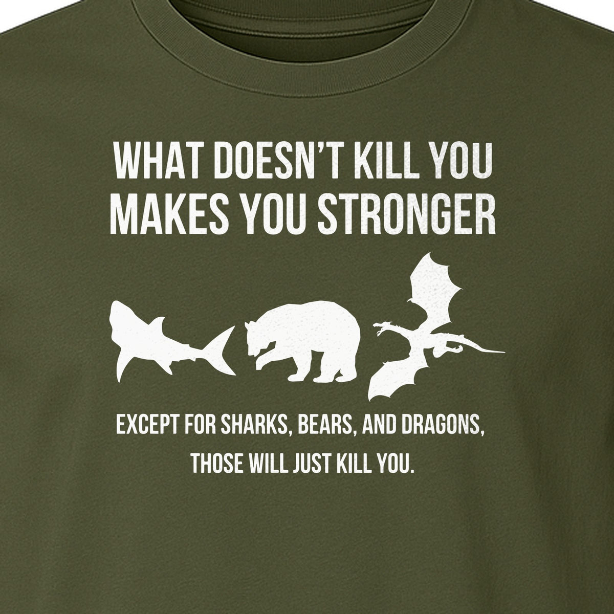 Shark Bear Dragon T-Shirt, What Doesn't Kill You Sarcastic Survival Humor Graphic