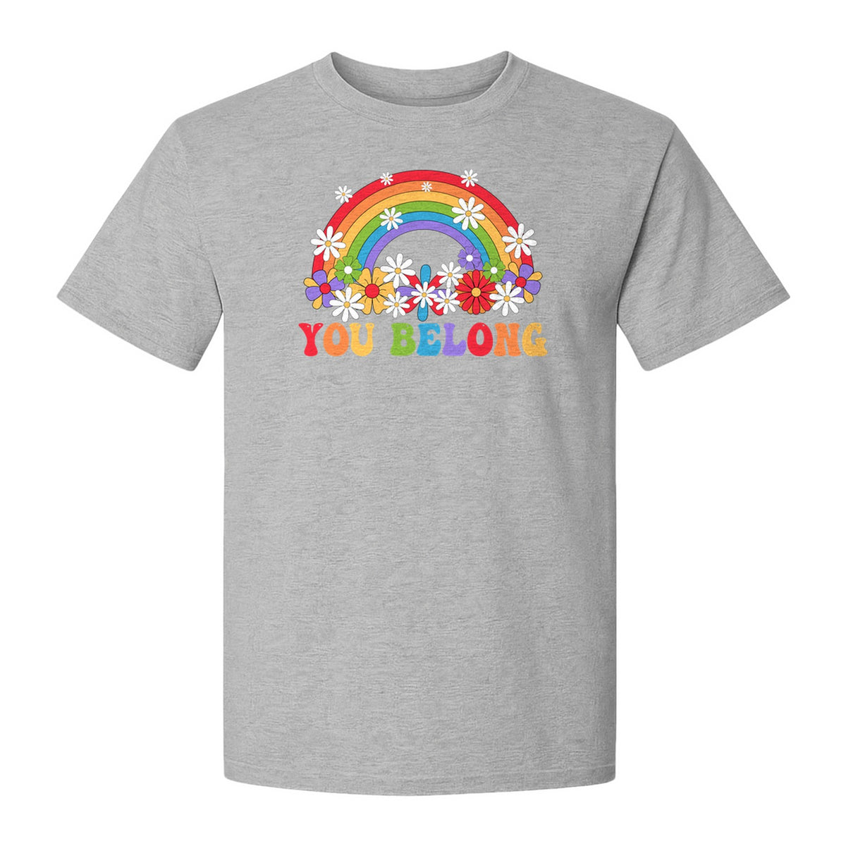 Rainbow T-Shirt, You Belong Floral Retro Graphic for Pride Allies and Supporters