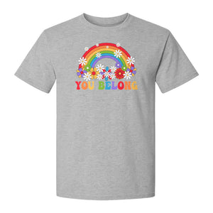 Rainbow T-Shirt, You Belong Floral Retro Graphic for Pride Allies and Supporters